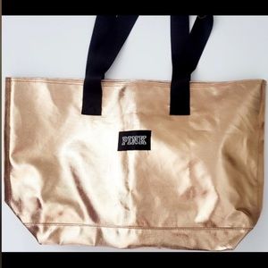Victoria’s Secrets Pink Copper Metallic Tote 1 Interior Pocket 100% Polyester